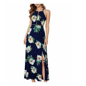 Crepe Floral  Halter Top Open Back Maxi Dress Size S By Yoins Yours Inspiration